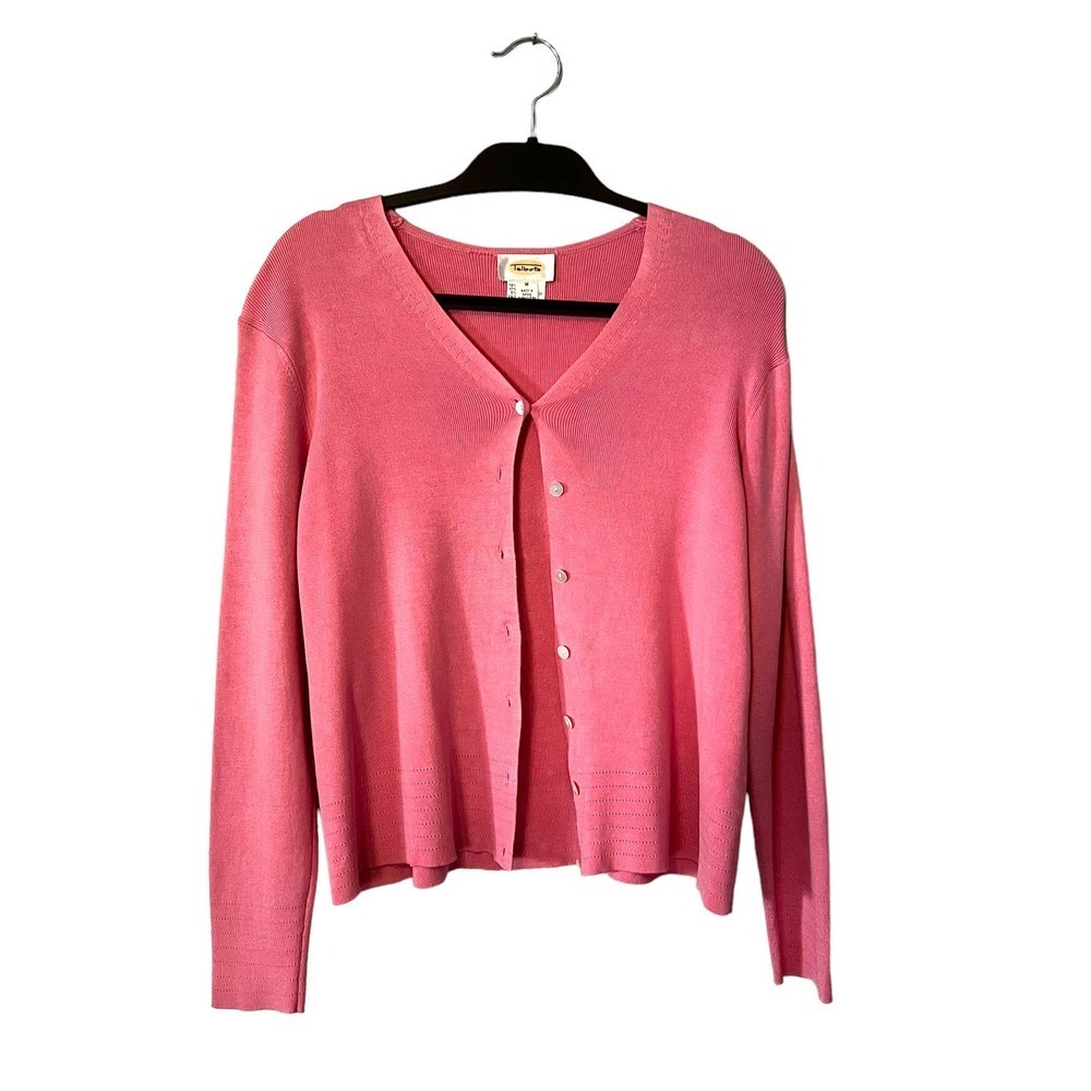 Talbots Retro SILK Nylon Lycra Baby Hot Pink Barbie Cardigan - Size Medium‎